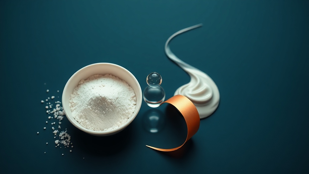 Conceptual split illustration comparing a dry tooth powder blend with a tube of paste