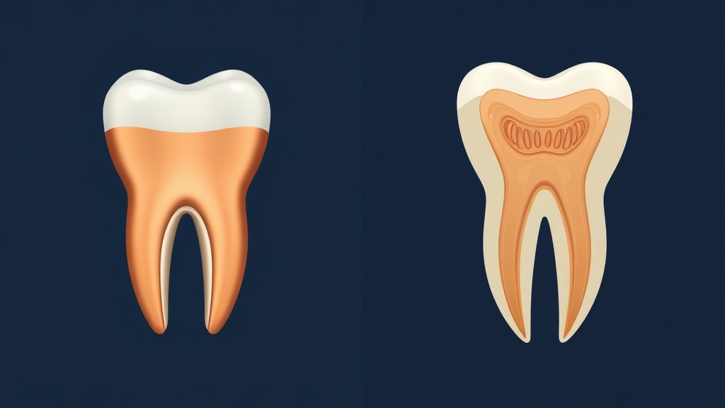 Diagram contrasting enamel loss on the crown with gum recession exposing the root