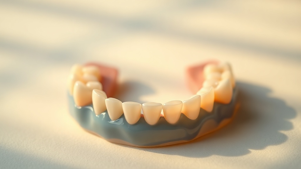 A pastel model of a child's lower baby-teeth arch with the rear second molars gently highlighted