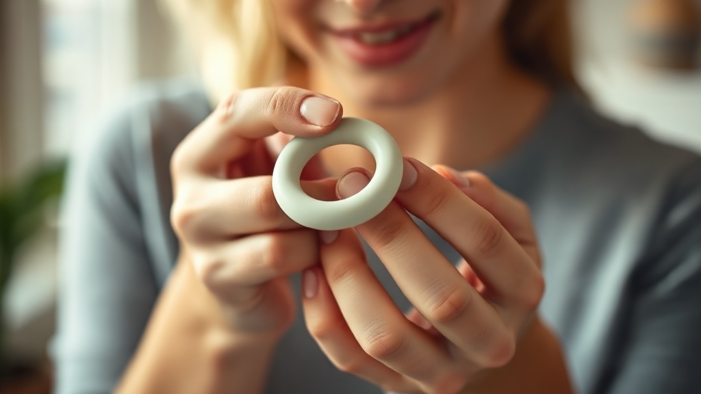 A parent's hands offering a chilled soft silicone teething ring to soothe sore gums