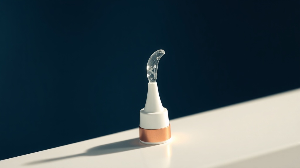 A slim water flosser tip beside a single freed tonsil stone in a soft arc of water