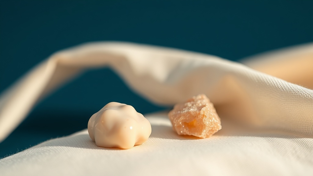 A soft putty-like early tonsil stone beside a dry, hardened one