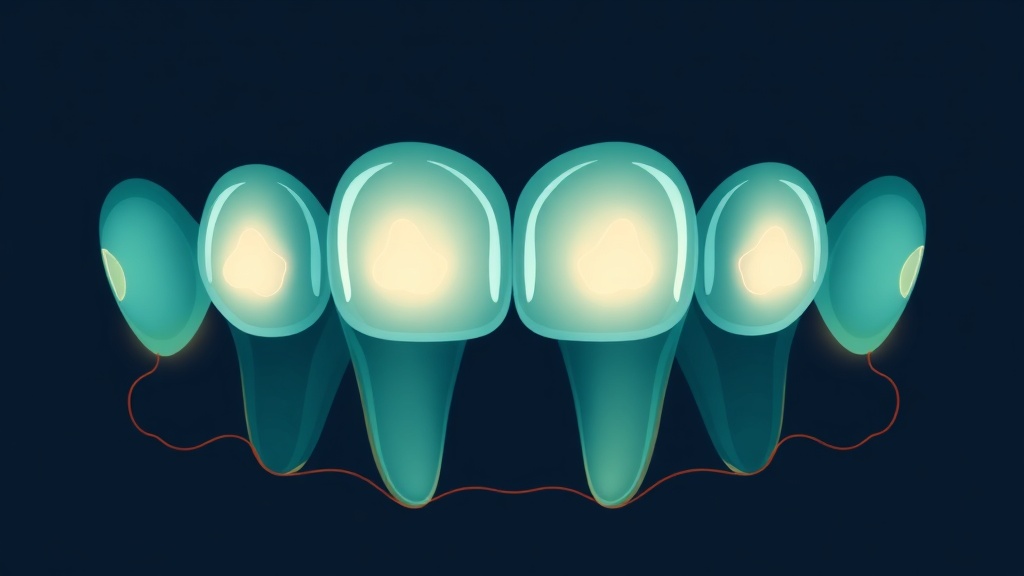 Illustration of white spots clustering along the gumline and around braces brackets