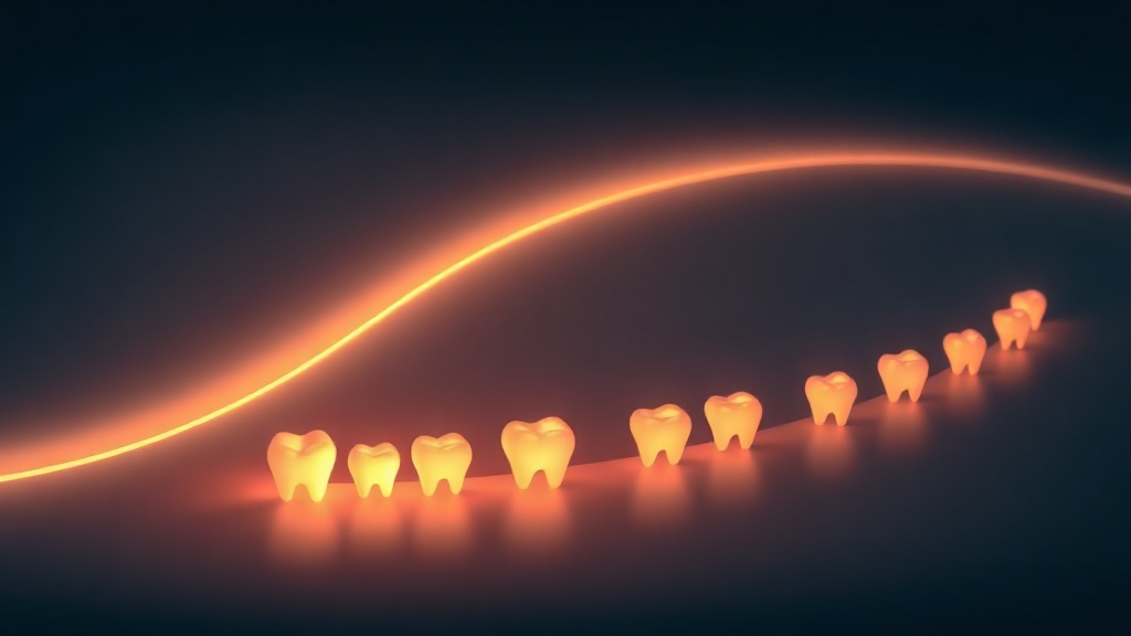 A gentle glowing arc along which small tooth shapes emerge in sequence over time