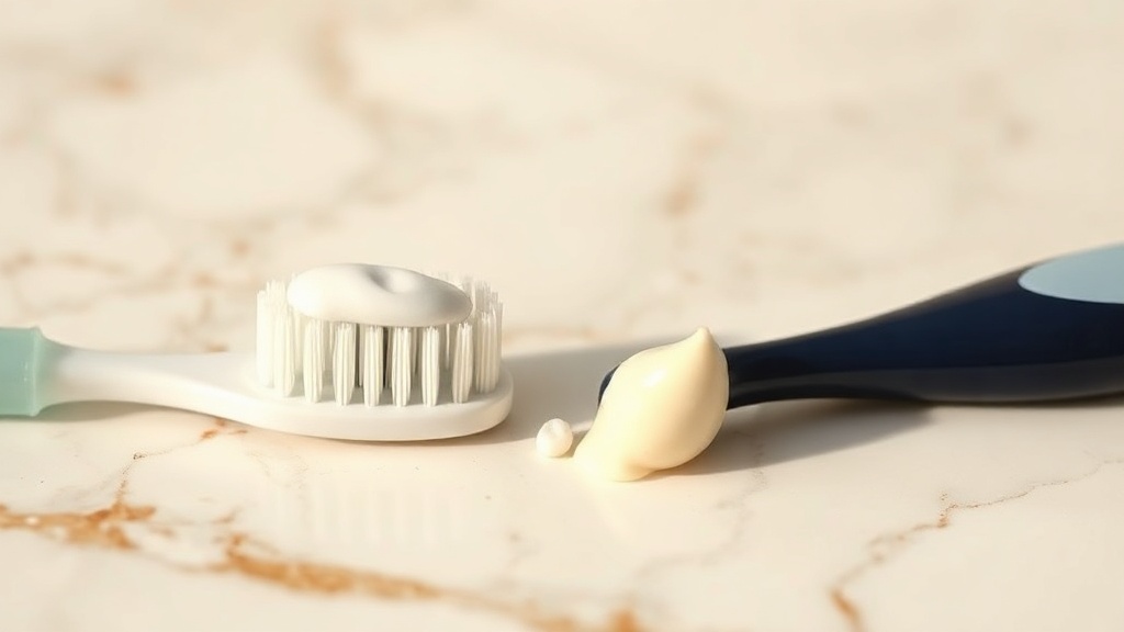 Two soft baby toothbrushes, one with a rice-grain smear of paste and one with a pea-sized amount