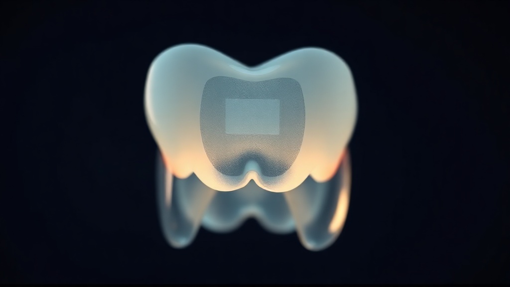 A translucent tooth showing a faint square outline where a bracket sat, ringed by biofilm and a pale demineralised halo