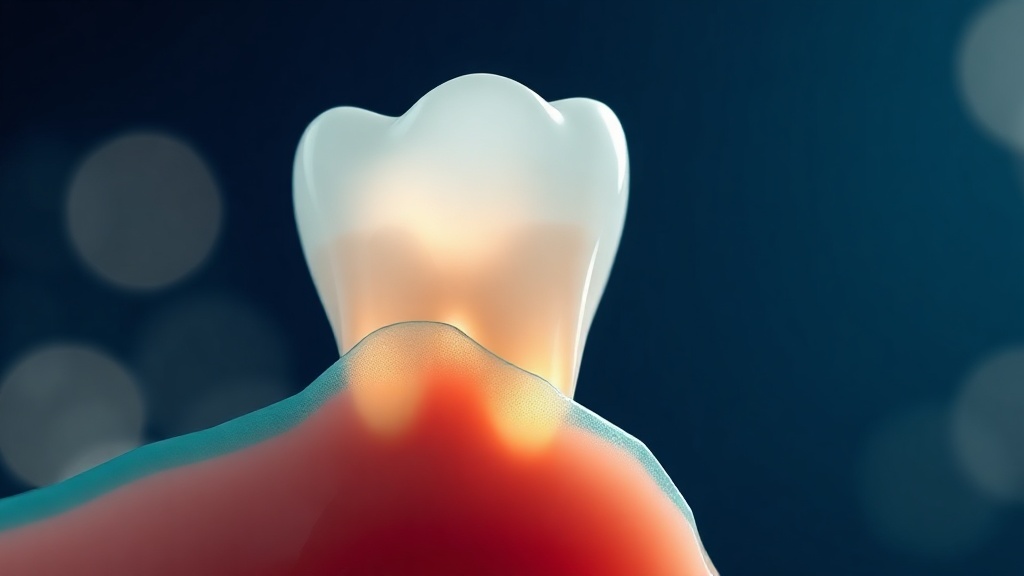 Conceptual close-up of plaque at the gumline inflaming gum tissue