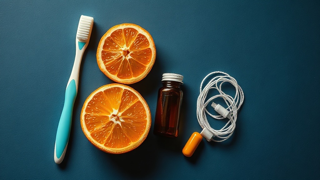 Editorial still-life of items representing everyday causes of gum bleeding