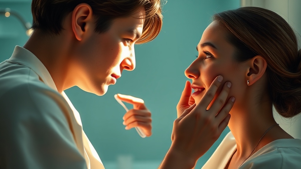 A person examining their gumline in a mirror in soft natural light