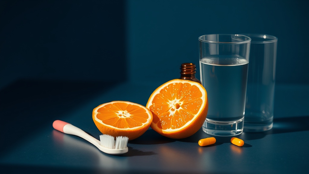 Editorial still-life of items representing causes of swollen gums