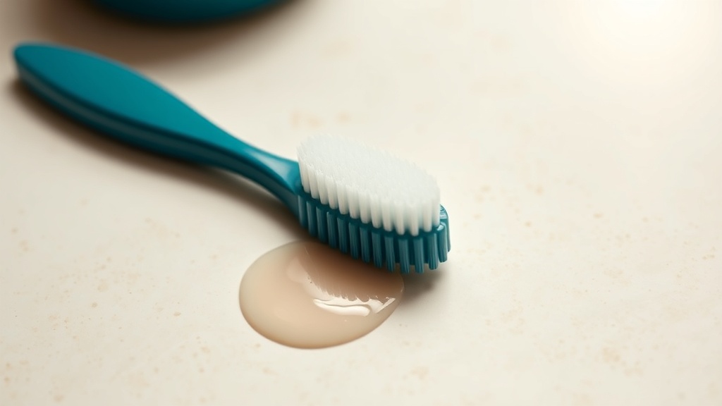 A soft toothbrush with a small smear of desensitizing paste in warm light