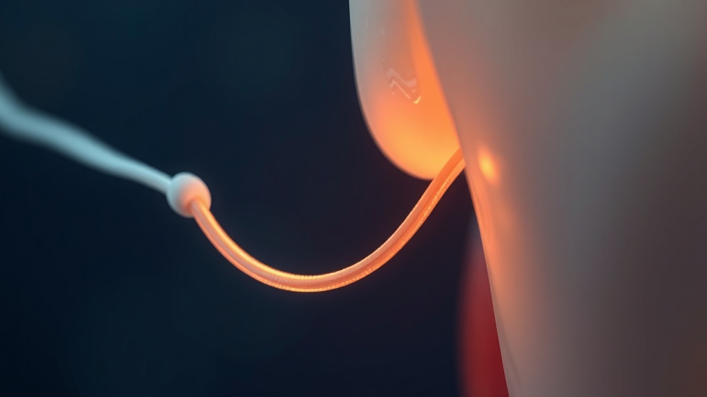 Conceptual close-up of floss cleaning inflamed tissue between two teeth