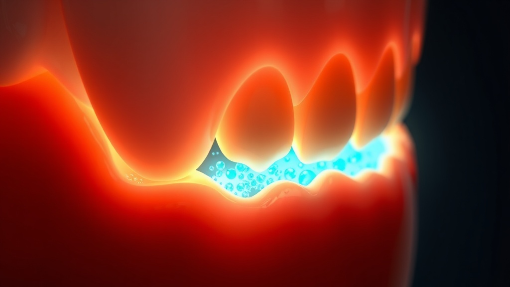 Dimensional concept of plaque meeting the gum margin and the tissue becoming inflamed