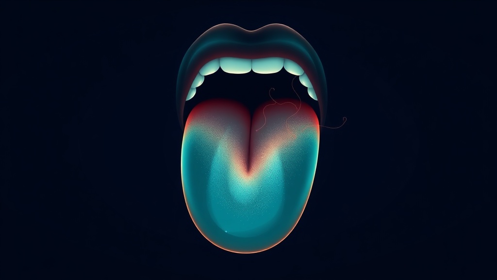 Conceptual diagram of sulfur-producing bacteria on the back of the tongue releasing odour gases